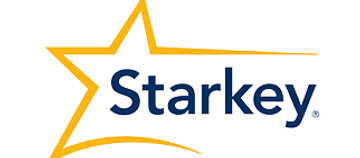 Starkey logo with a star outline and blue text.