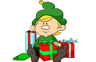 A cartoon image of the boy with Christmas gifts