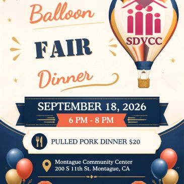Event flyer for Balloon Fair Dinner on September 18, 2026.