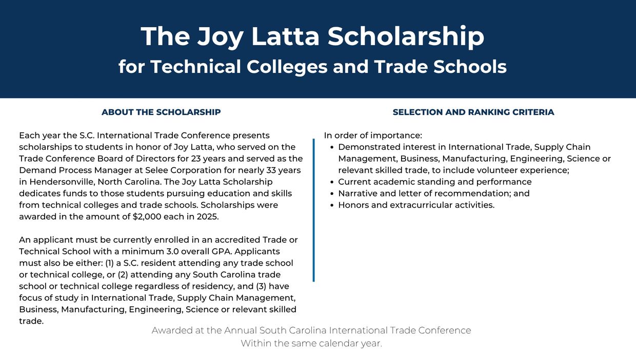 Information about the Joy Latta Scholarship for technical and trade school students.