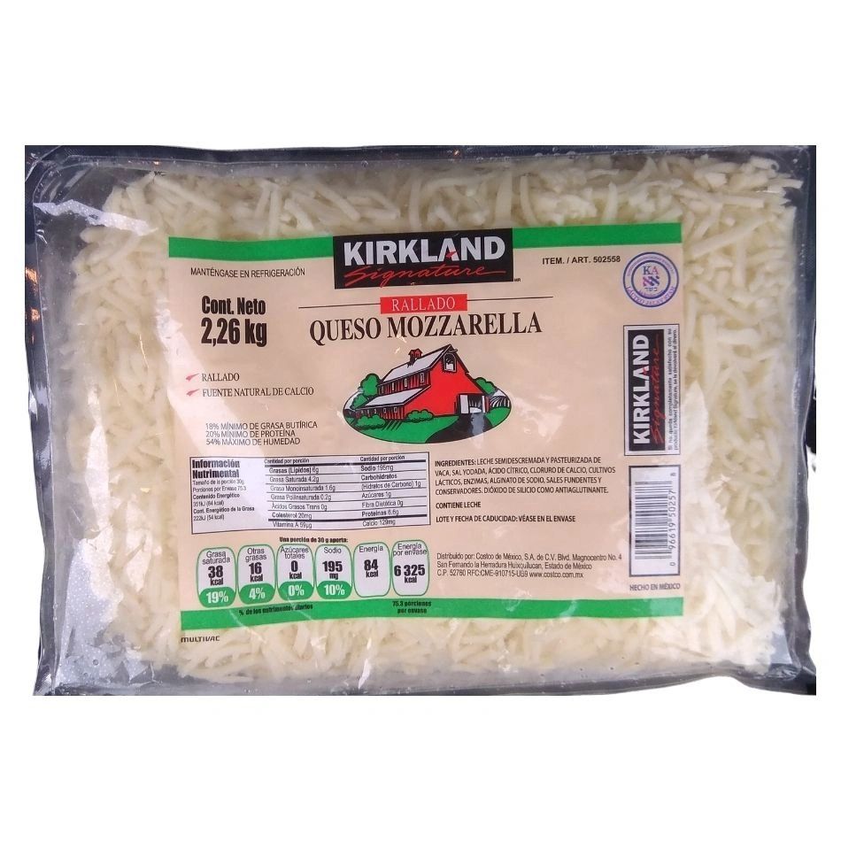 Queso Mozzarella Rallado Bolsa 2 26 Kg Kirkland Signature