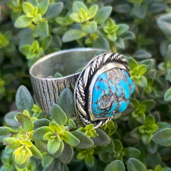 A raw turquoise mens ring