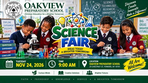 Students engaging in a science fair at Oakview Preparatory School.