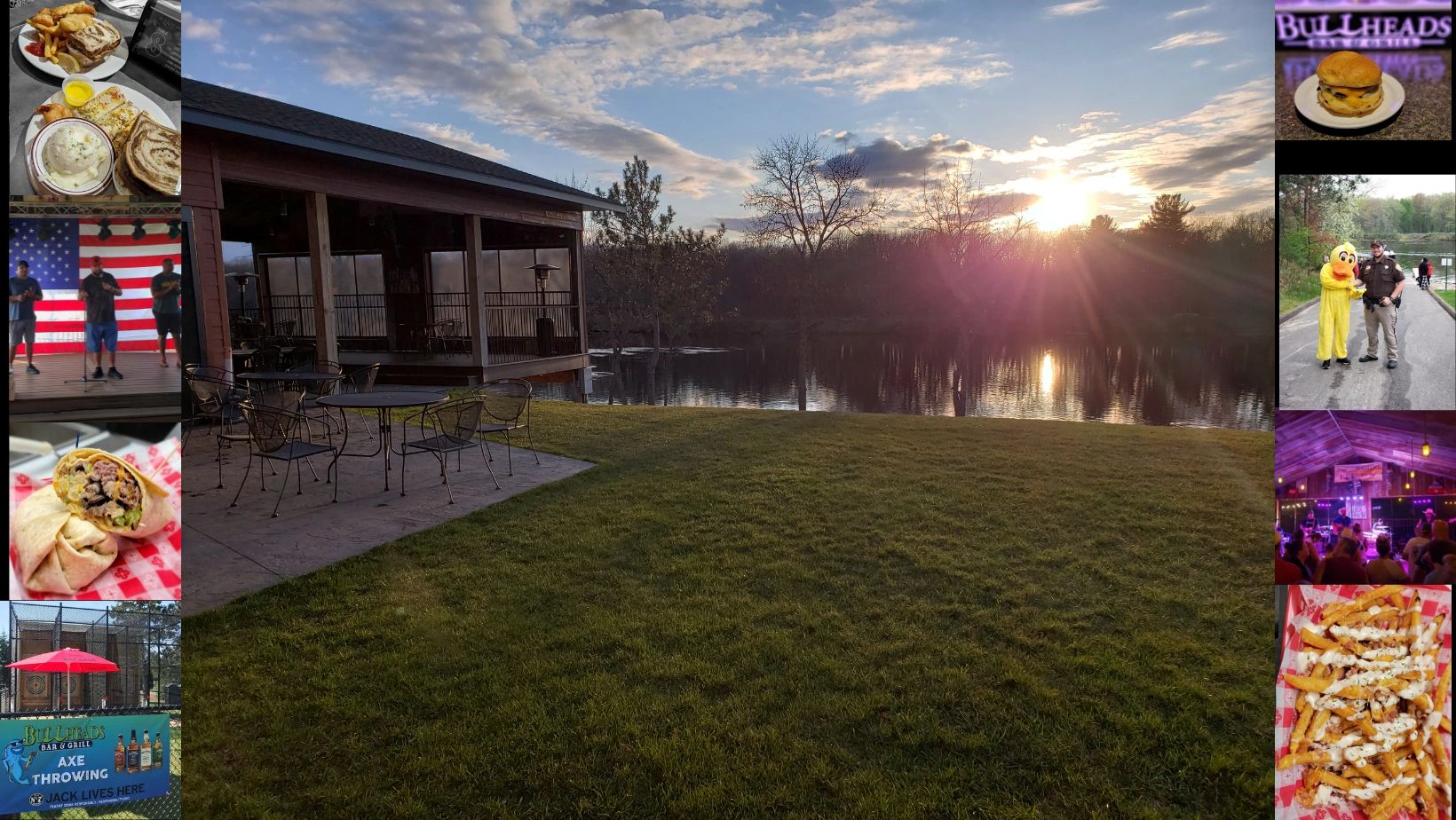 Picture of the patio overlooking the river at sunset