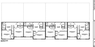 Architectural floor plan of a second floor with bedrooms, lounges, bathrooms, and mechanical rooms.