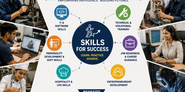 Visual infographic highlighting key skills for success and career development.
