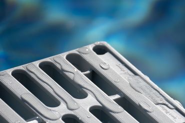 Close up of gray marine decking panel.