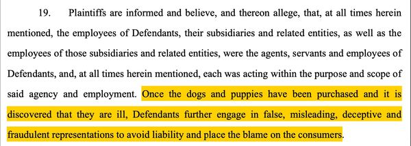 Puppies purchased from breeders that are sick when adopted out, blaming customers for the illness.