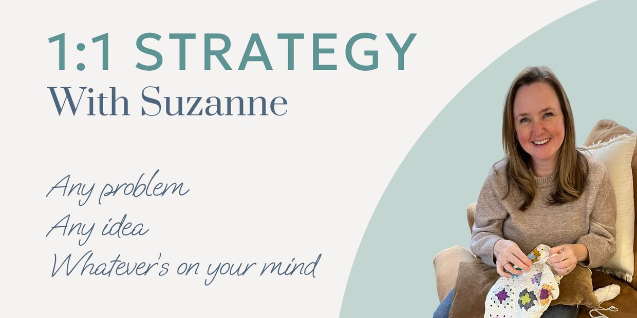 1:1 strategy session with Suzanne available for any problem or idea.