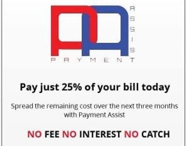 Pay 25% of the bill today then spread the remaining cost over the next three moths interest free.