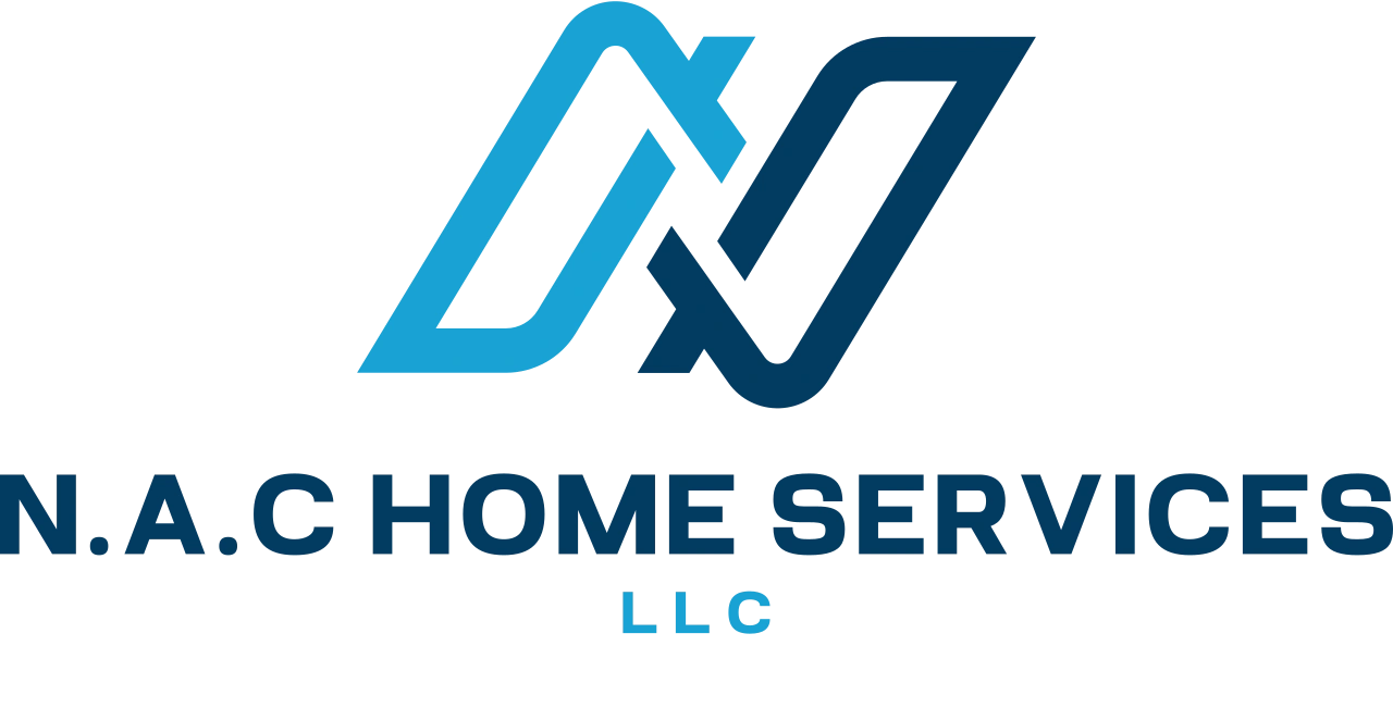 Logo of N.A.C Home Services LLC with blue and dark blue stylized house shapes.