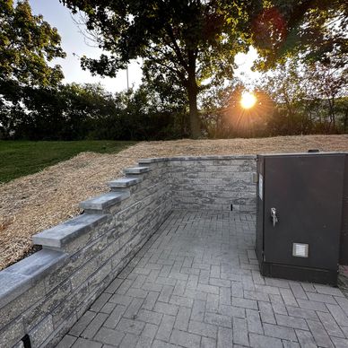 retaining wall, backfill, crushed stone, unilock, steps, washout