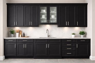Estate black shaker kitchen cabinets in stock at Kitchen Cabinets Deal showroom in Chicago.