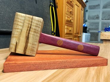 Customer's hand made Myrtlewood, Purpleheart, and Oak Woodworking Mallet