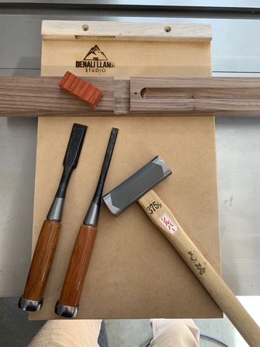 Cutting the dado for the Paduk inlay in a walnut incense holder