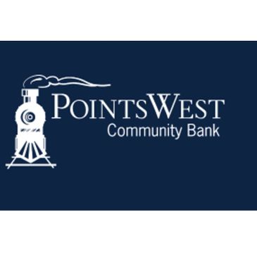 Logo of PointsWest Community Bank with a train graphic.