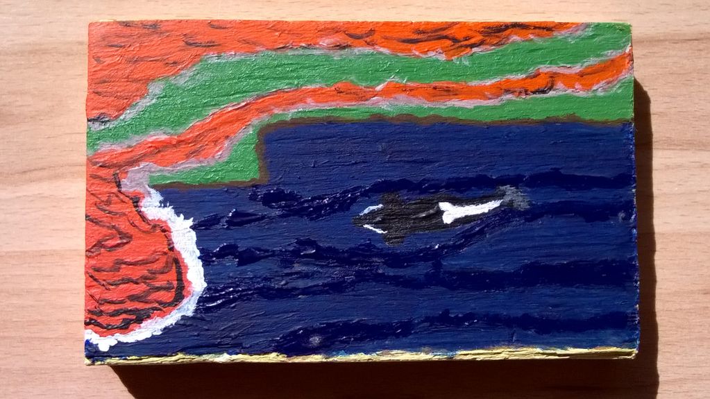 I painted an orca heading to the lava shore, the year before heading out west to Vancouver Island.