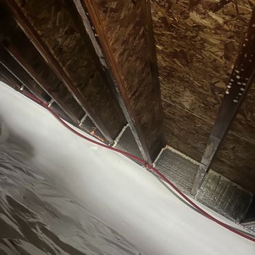High-quality rim joist insulation and spray foam sealing in a crawl space to prevent energy loss and