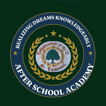 Emblem of After School Academy with a tree and laurel wreath design.