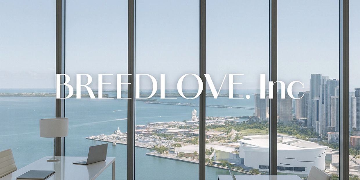Modern office with a city and ocean view.