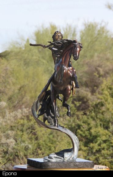 Sold. Epona,  Celtic Goddess of Horse bronze sculpture. 24" /  61 cm  high