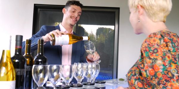 Andrew Freedman the cannabis sommelier serves wine and weed to alice of that high couple.