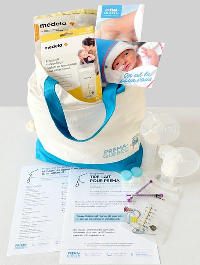 Photo de la trousse d'allaitement remise aux parents bénéficiaires du Programme Tire-lait pour préma