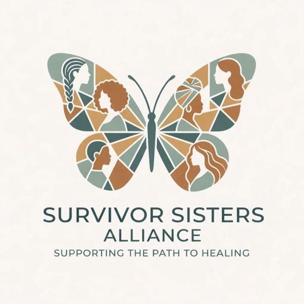 Logo of Survivor Sisters Alliance with diverse women's profiles forming a butterfly.