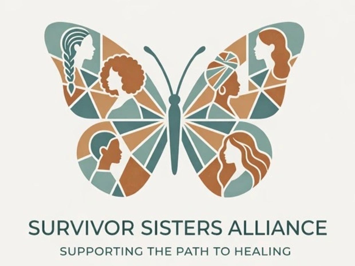 Butterfly logo with diverse female faces representing Survivor Sisters Alliance.