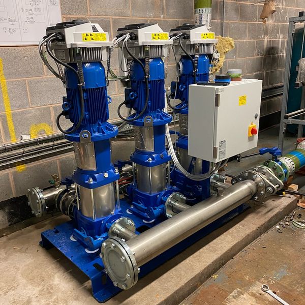 Commercial water pressure booster pump installation by MPD Pumps in Wiltshire.