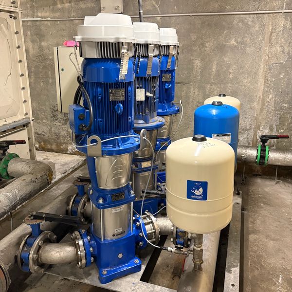 Commercial water pressure boosting system designed and serviced by MPD Pumps.