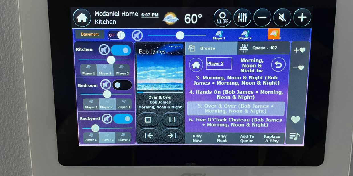 RTI smart home automation on screen controller with streaming music system