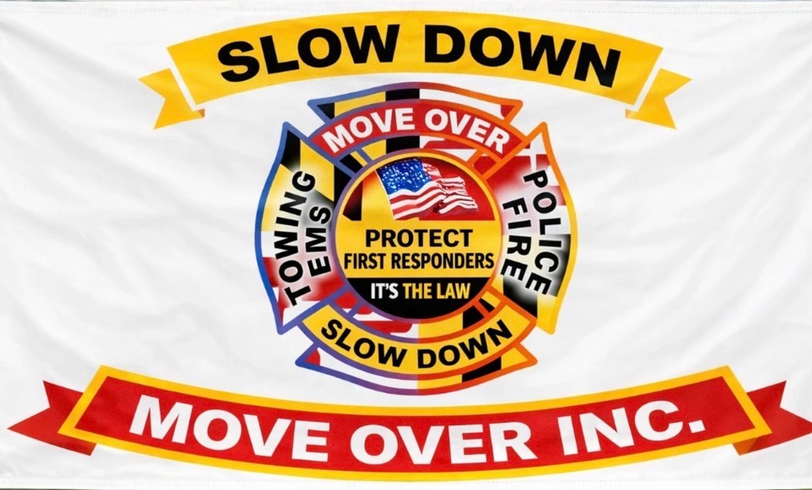 Safety message urging drivers to slow down and move over for first responders.