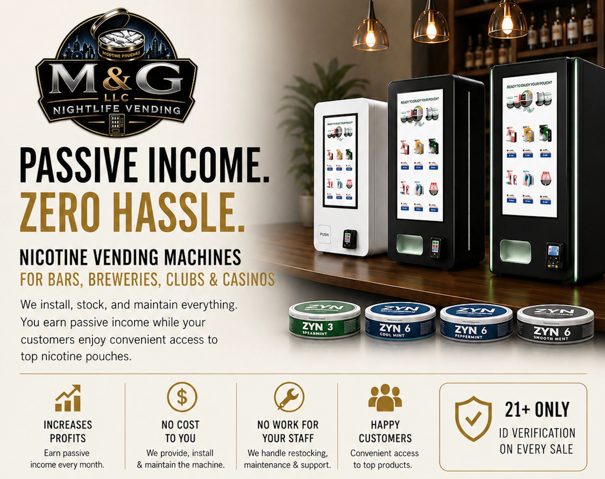 Passive Income. Zero Hassle!
Nicotine Vending Machines