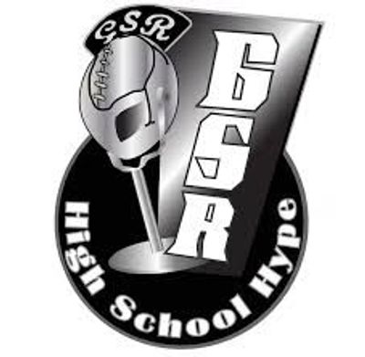 Black and white logo with a football helmet and text High School Hype.