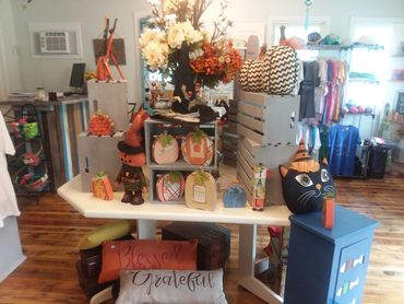 A Halloween set-up in the store my husband and I owned. We loved having the store, where I sold my