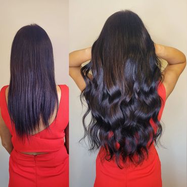 Before and after 2 rows handtied weft hair extensions  on beaded rows 