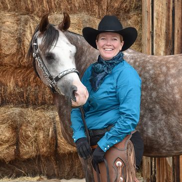 Dr Suzi Lanini, Veterinarian, with her horse Jester