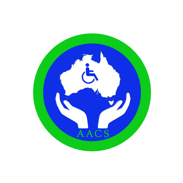 Logo with hands holding Australia and a wheelchair symbol, labeled AACS.