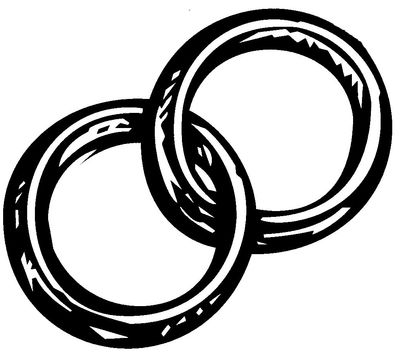 A graphic of two wedding bands, joined.