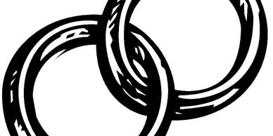 A graphic of two wedding bands, joined.