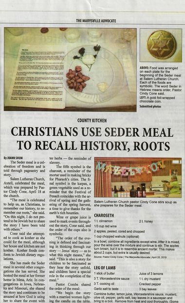article in Marysville paper on Salem's Seder meal