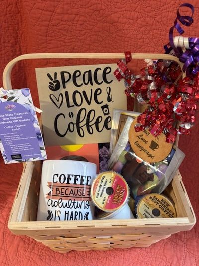 basket with coffee related items