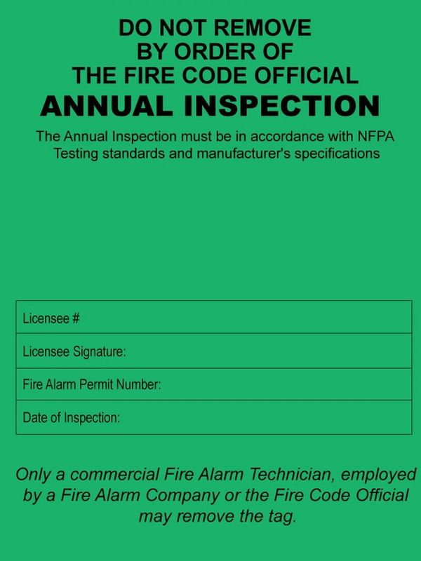 fire alarm inspection tag