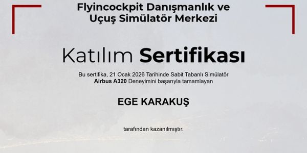 Certificate for completing Airbus A320 simulator training by Flyincockpit.