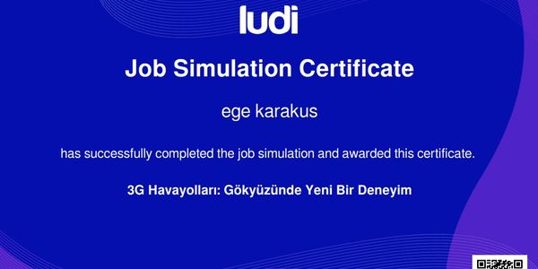 Certificate awarded to ege karakus for completing a job simulation.