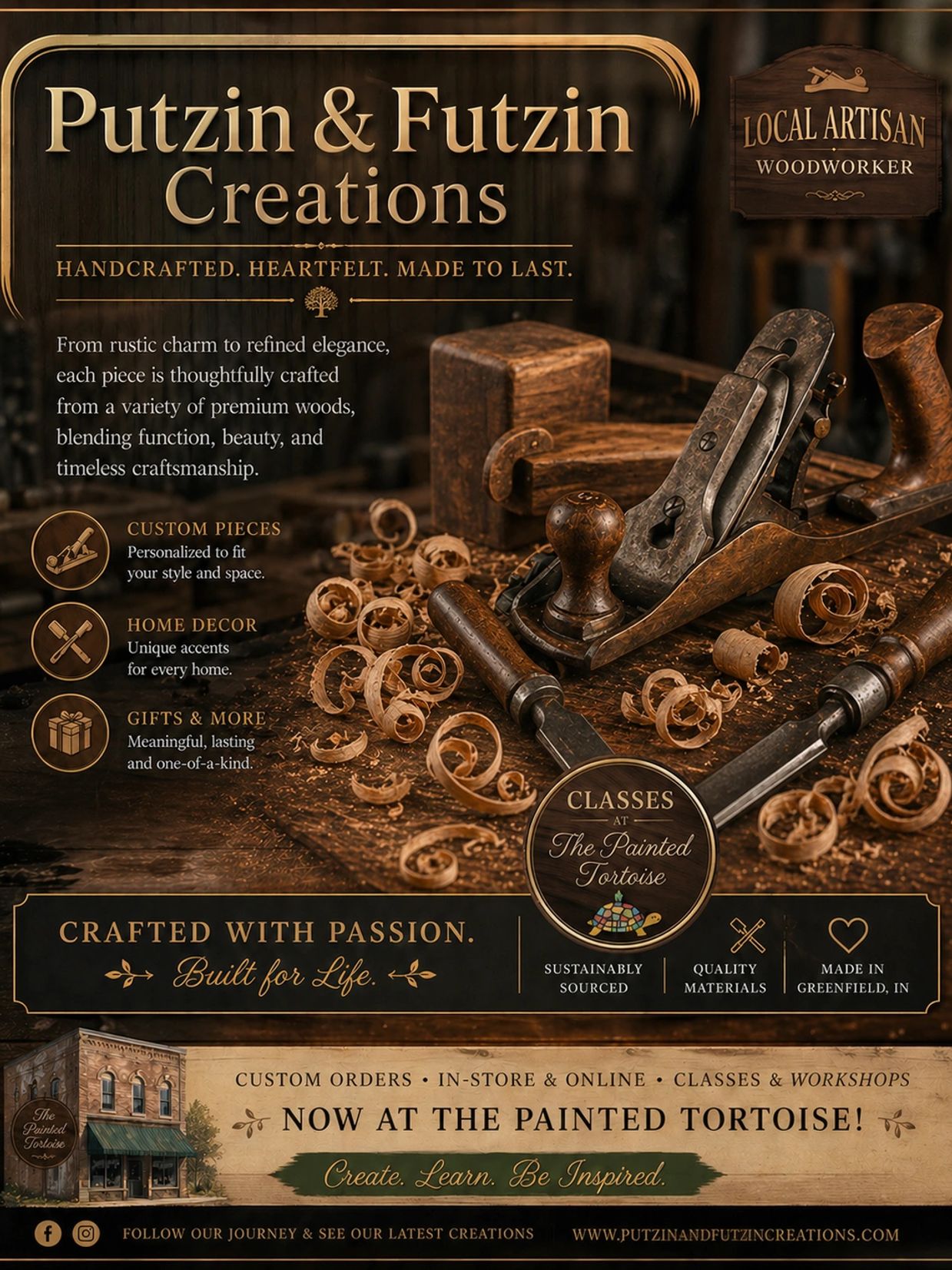 Putzin & Futzin Creations: handcrafted woodworks blending beauty and function.