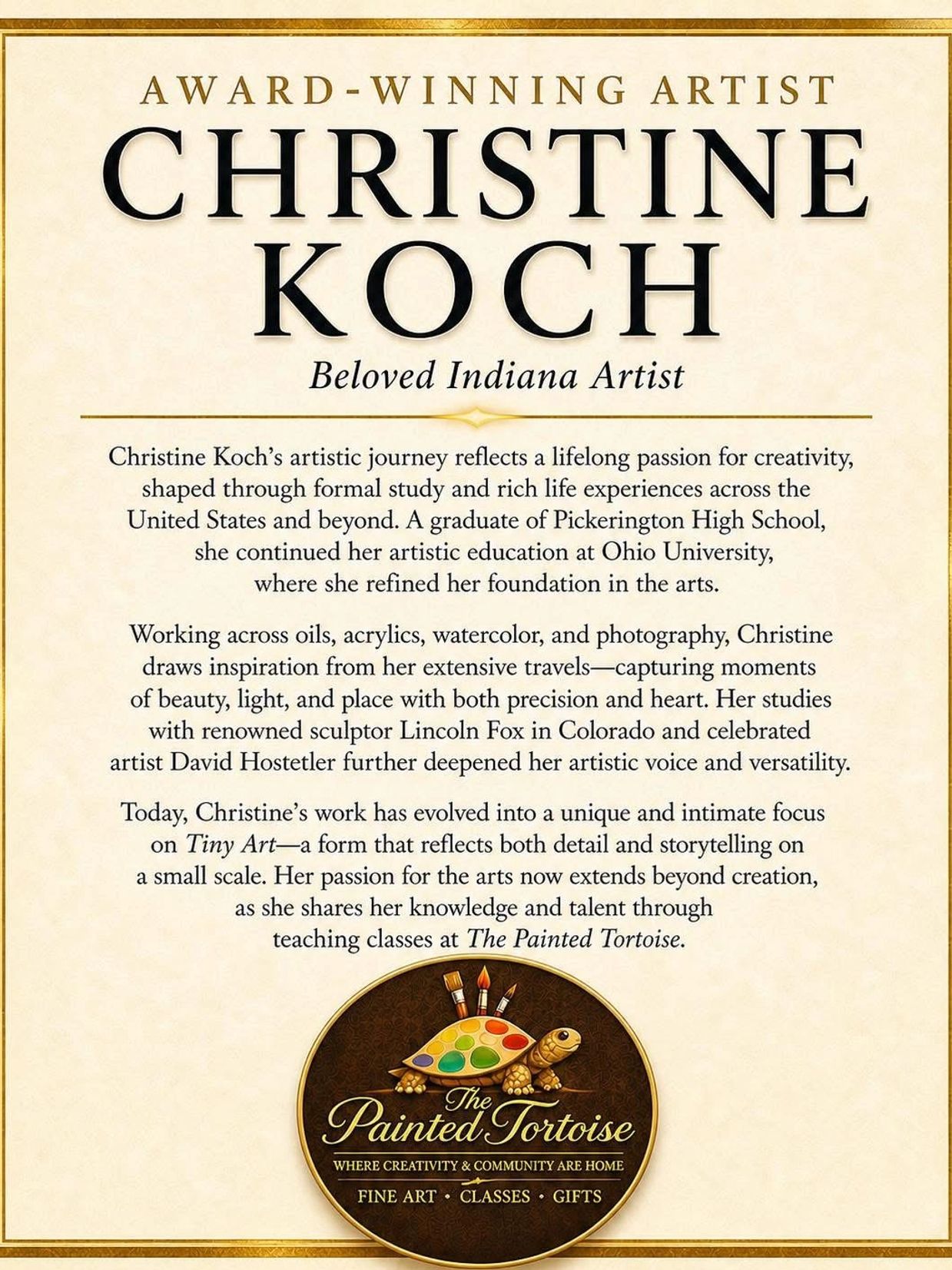 Award-winning artist Christine Koch shares her passion through Tiny Art and teaching at The Painted Tortoise.