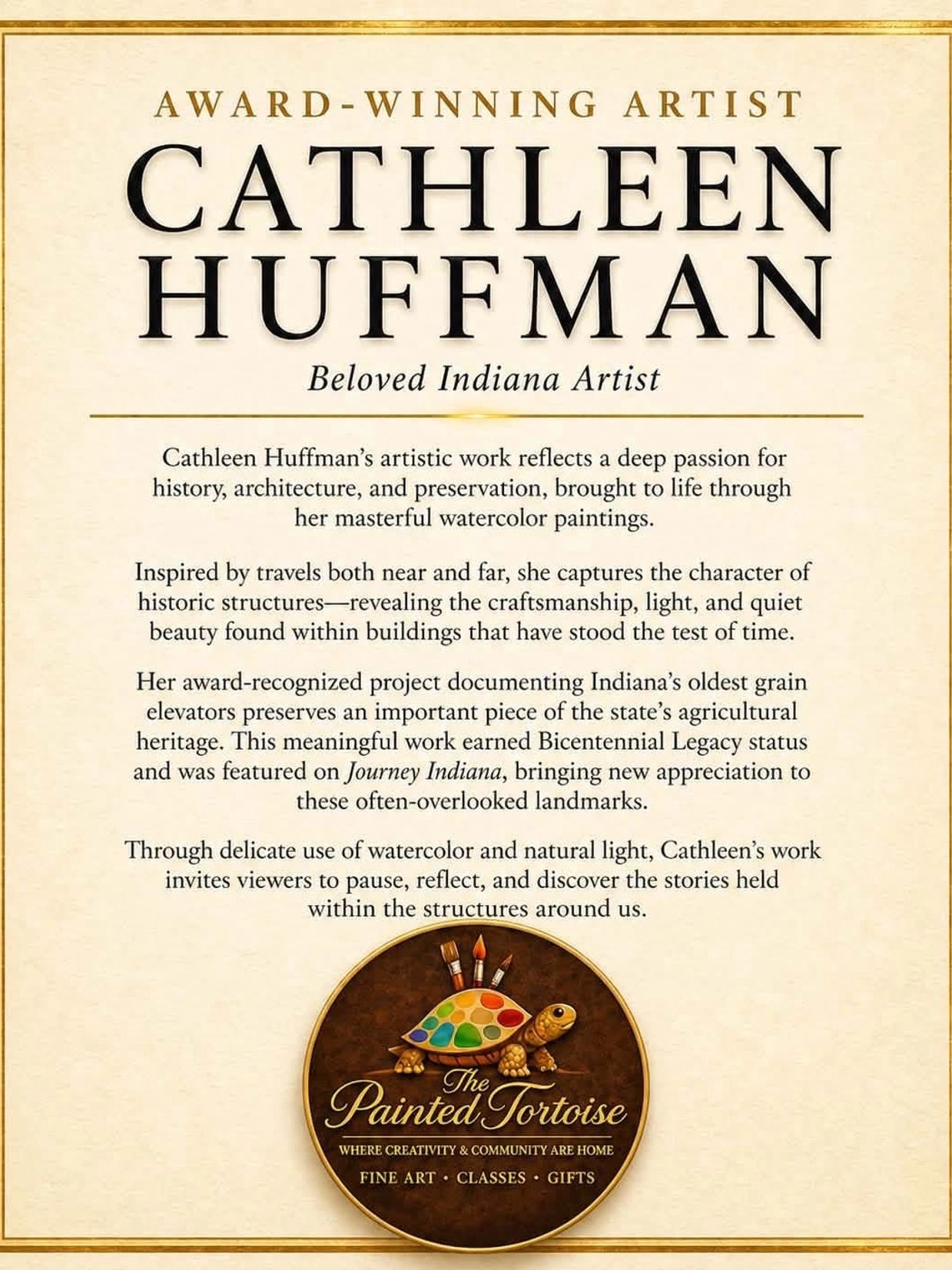 Award-winning artist Cathleen Huffman creates masterful watercolor paintings inspired by historic architecture and preservation.