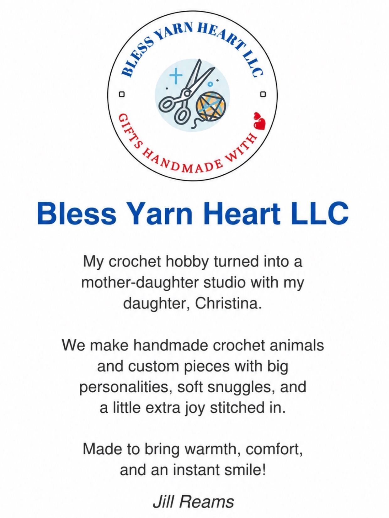 Bless Yarn Heart LLC offers handmade crochet gifts crafted by a mother-daughter duo.